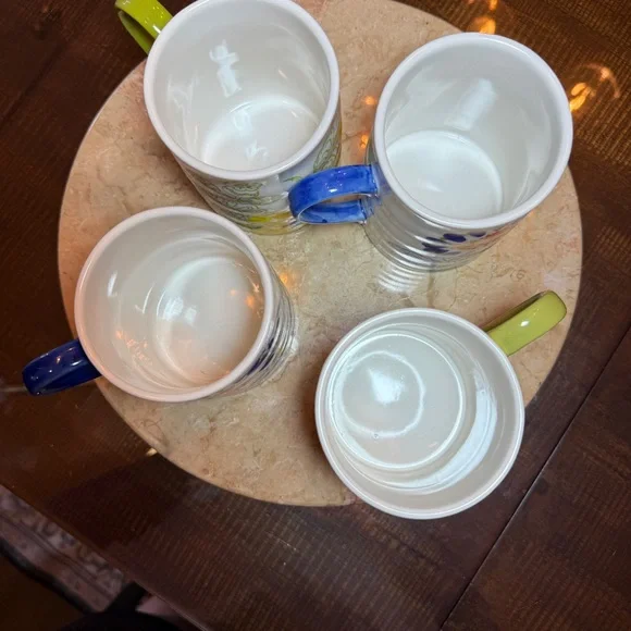 Anthropologie Biscuit Floral Ceramic Mugs Coffee Tea Set Of 4; 2 Yellow 2 Blue - Picture 6 of 9